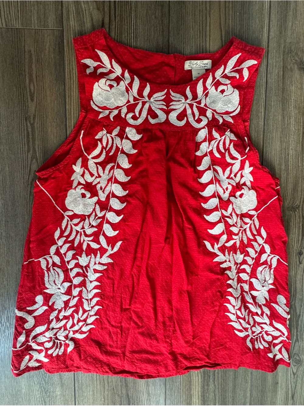 Lucky Brand Red Sleeveless Embroidered Floral Camisole